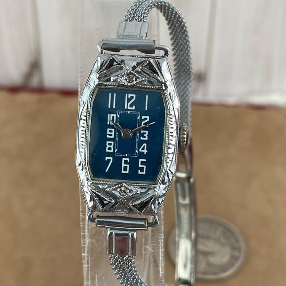Antique LACO Diamond and Sapphire Watch in a Hinged 14K Rolled Gold Case